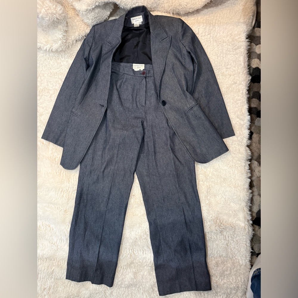 Tailored Women's Grey Pinstripe Blazer & Trousers Set